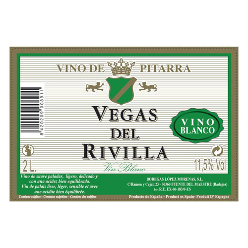 VEGAS DEL RIVILLA Vino blanco de pitarra en bidón VEGAS DEL RIVILLA 2 l.