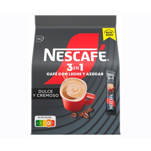 Café soluble 3 en 1 (café+leche+azúcar) NESCAFÉ 10 uds. de 17 g,