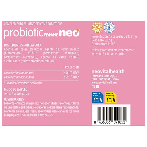 NEO Femme Complemento nutricional con probióticos 15 uds.