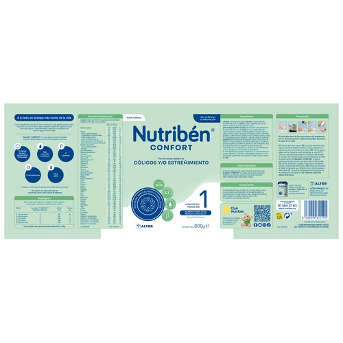 NUTRIBÉN Confort Leche (1) de inicio de fácil digestión, para lactantes a partir del primer día 800 g.