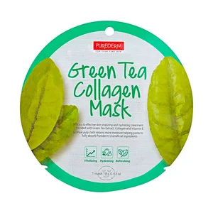 PUREDERM Mascarilla facial revitalizante, hidratante y refrescante con té verde y colágeno.