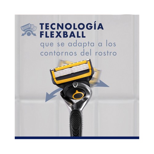 GILLETTE Pro shield Maquinilla de afeitar con cabezal pivotante de cinco hojas + 2 recambios.