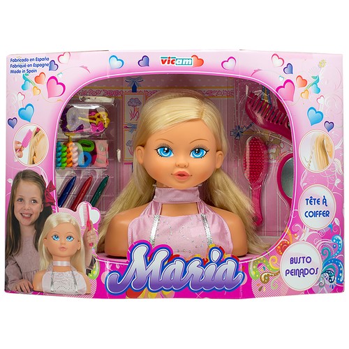 Busto Maria Peinados 28 cm cabeza de muñeca para Peinar +3 Años VICAM