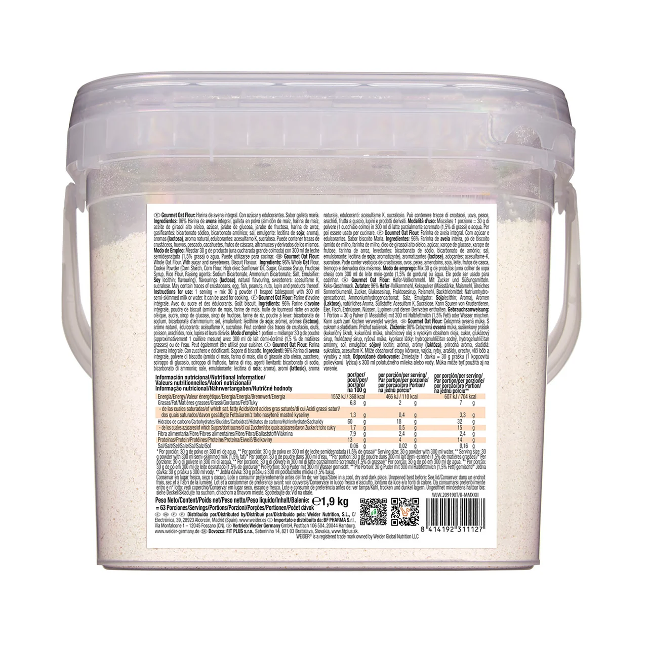 Harina de avena, sabor Galleta María 1,9 kg.