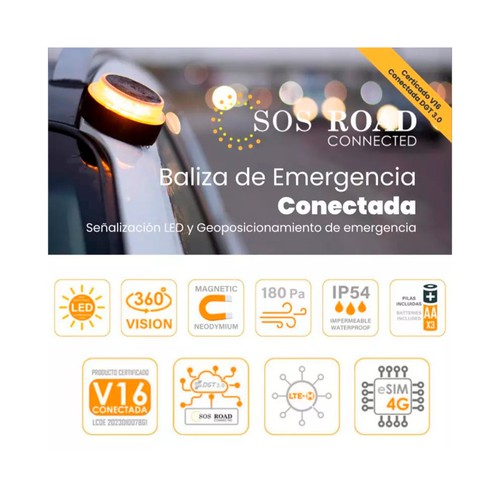 Baliza de emergencia V16 SOS ROAD homologada y geolocalizada.