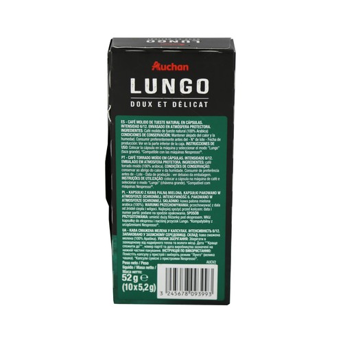 PRODUCTO ALCAMPO Café en cápsulas Lungo I6, 10 uds. .