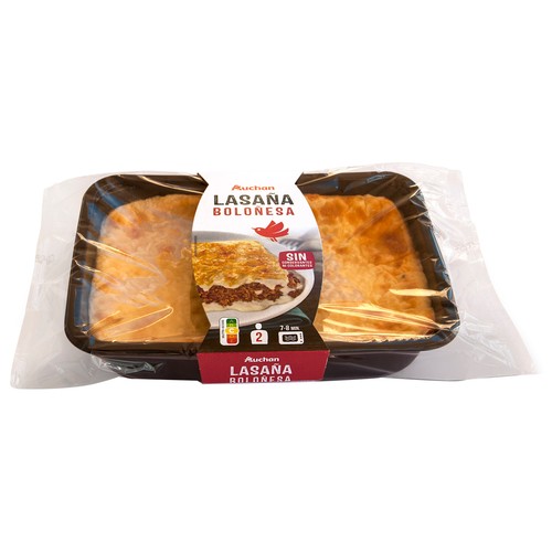 AUCHAN Lasaña Boloñesa, elaborada sin conservantes ni colorantes, lista para calentar y comer 700 g. Producto Alcampo