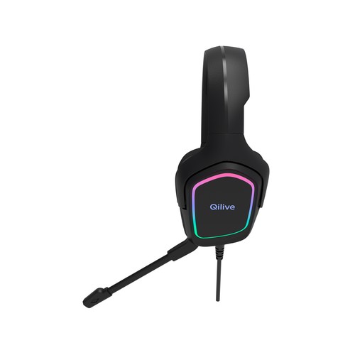 Auriculares tipo casco Q.3824 con cable, color negro, QILIVE