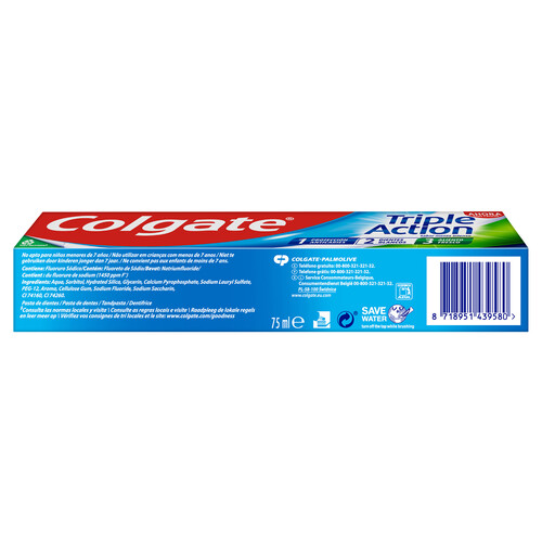 COLGATE Pasta de dientes con flúor, calcio y sabor a menta COLGATE Triple action 75 ml.