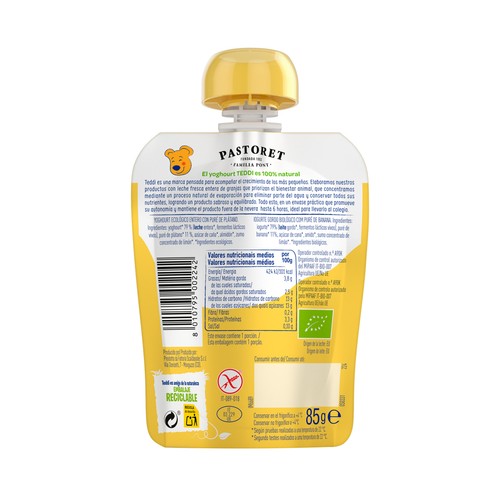 TEDDI Ecológico Bolsita (pouch) de plátano ecológico 85 g.