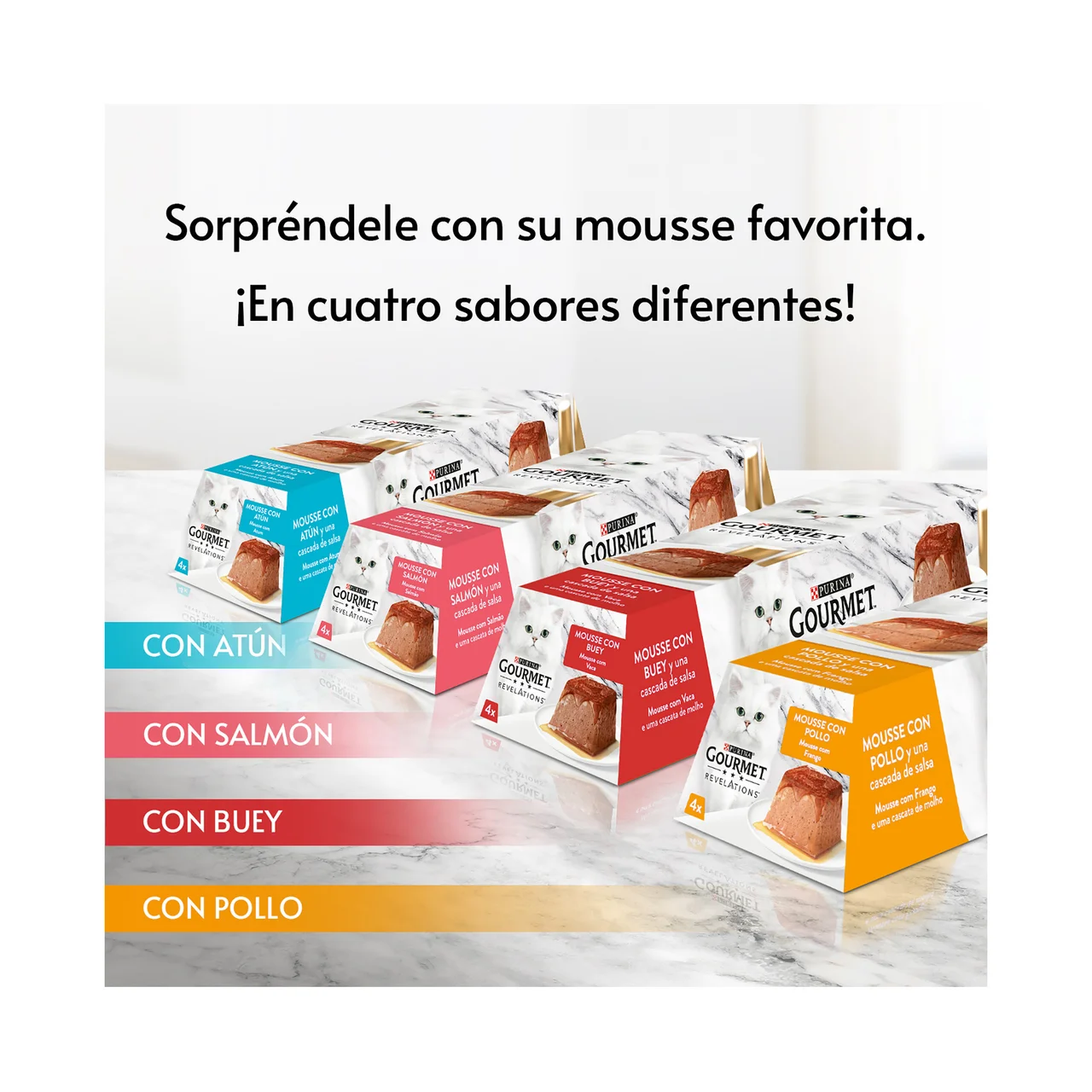 PURINA GOURMET Alimentos gatos húmedo, mousse con buey PURINA GOURMET 4 uds. x 57 g.