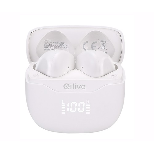 Auriculares inalámbricos Bluetooth QILIVE Q.1621, color negro, autonomía 24 horas, cancelación de ruido, color blanco