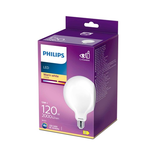 Bombilla Led E27, 18W=120W, luz cálida 2700K, 2000lm, PHILIPS.