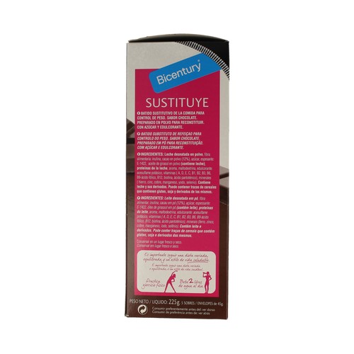 BICENTURY Batido con sabor a chocolate Sustituye de BICENTURY 225 g.