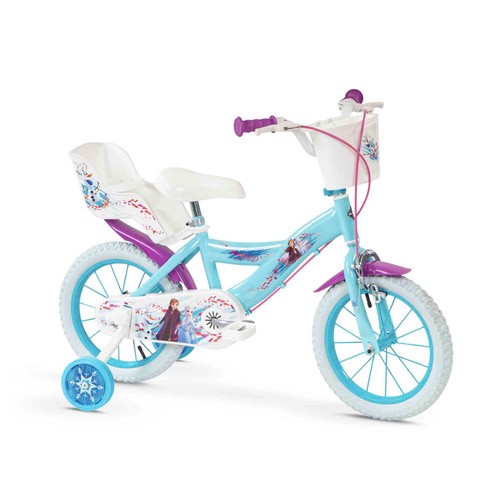 Bicicleta 14" con ruedines, portamuñecas y cesta, FROZEN.