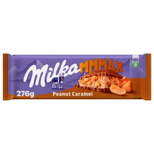 MILKA Chocolate relleno con deliciosa crema de caramelo y trocitos de cacahuete 276 g.