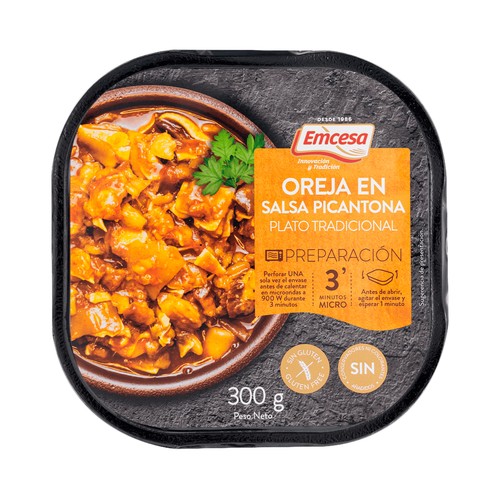 EMCESA Oreja guisada en salsa picantona, lista para calentar y comer 300 g.