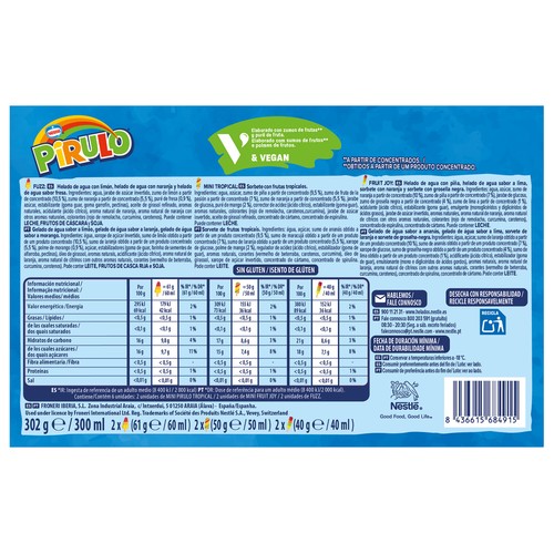 PIRULO de Nestle Fun box Polos de frutas (fuzz x 2, Mini pirulo tropical x 2 y fruit joy  x 2) 6 x 50 ml.
