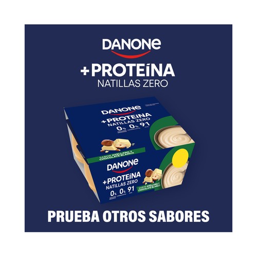 DANONE + Proteina Natillas zero con sabor a avellana y chocolate blanco 4 x 120 g.