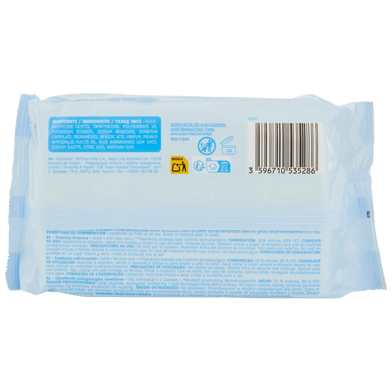 PRODUCTO ALCAMPO Baby Toallitas húmedas para bebé con aloe vera y acción refrescante 3 x 72 uds.