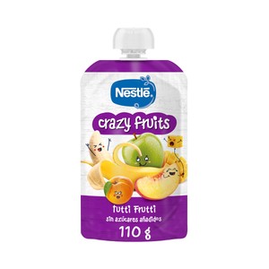 Imagen de NESTLÉ Crazy fruits Bolsita de frutas (manzana, plátano, albaricoque, melocotón y naranja), a partir de 12 meses 110 g.