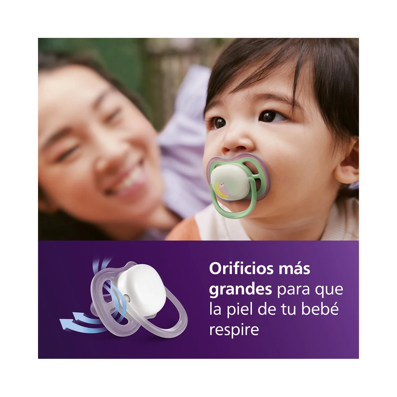 Ultra air nighttime de Philips Chupetes de 6 - 18 meses, con tetina con diseño ortodóntico y que brillan en la oscuridad 2 uds.