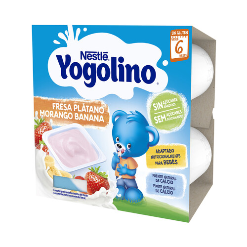 YOGOLINO Postre lácteo de fresa y plátano, adaptado para bebés a paritr de 6 meses YOGOLINO de Nestlé 4 x 100 g.
