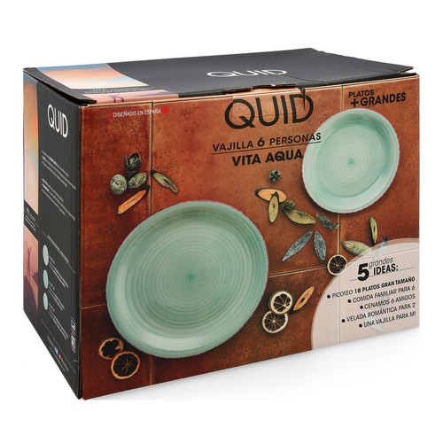 Vajilla completa de 18 platos de gran tamaño de color verde agua, QUID