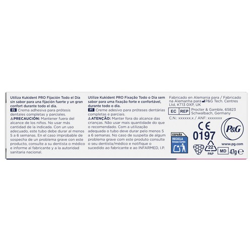 KUKIDENT Pro Crema adhesiva para prótesis dental, sin sabor 47 g