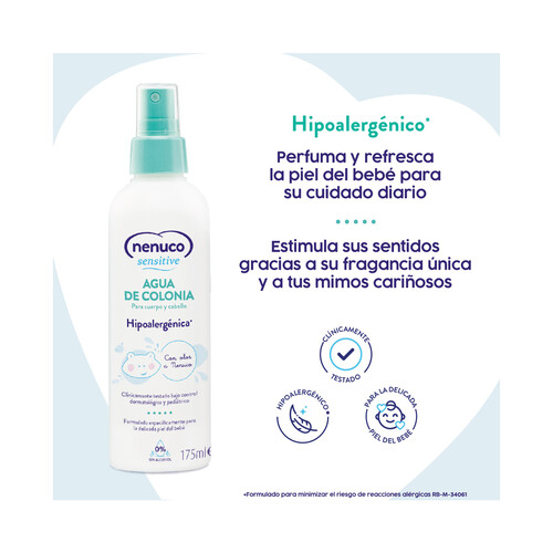 Agua de colonia hipoalergénica para cabello y cuerpo NENUCO Sensitive 175 ml.