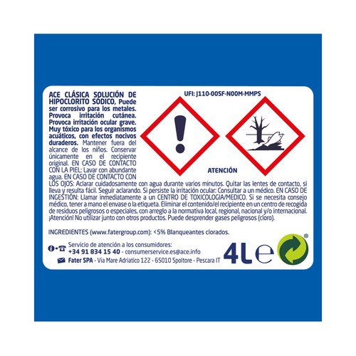 ACE Lejía con protección total 3 en 1 Clásica 4 l.
