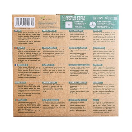 FAMI Papel especial de freidoras aire 20x20x4,5 Ecofami 50 un,