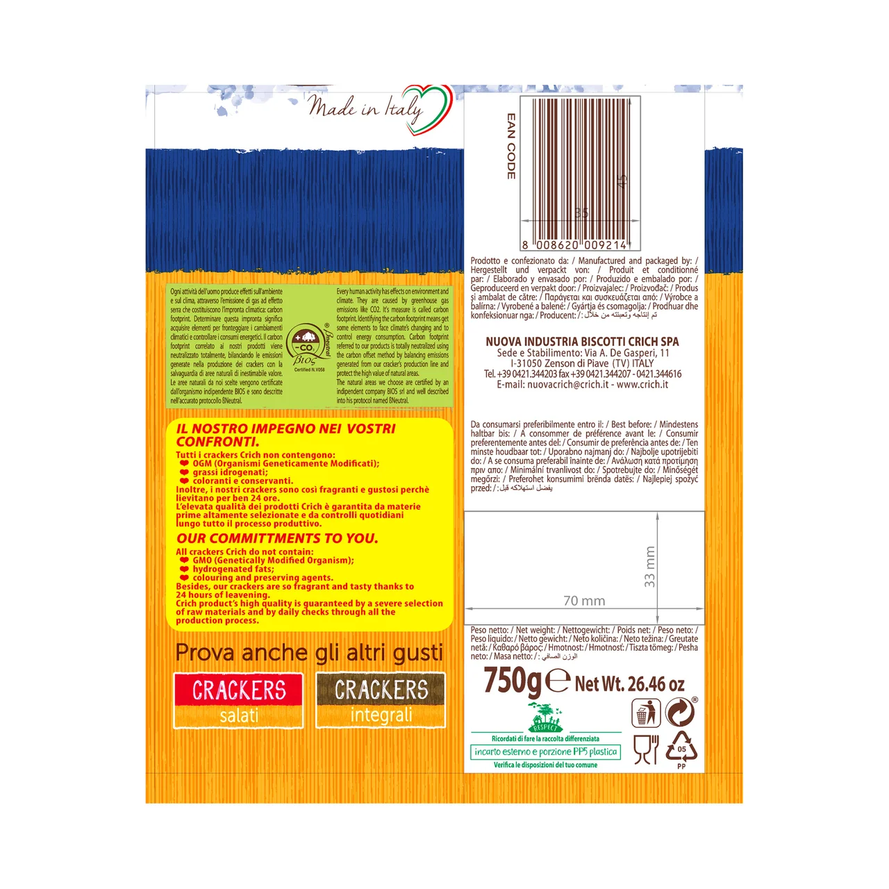 Crackers sin sal 750 gr.