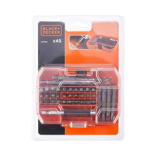Juego de 45 piezas de taladro y atornillador, BLACK + DECKER A7234-XJ.
