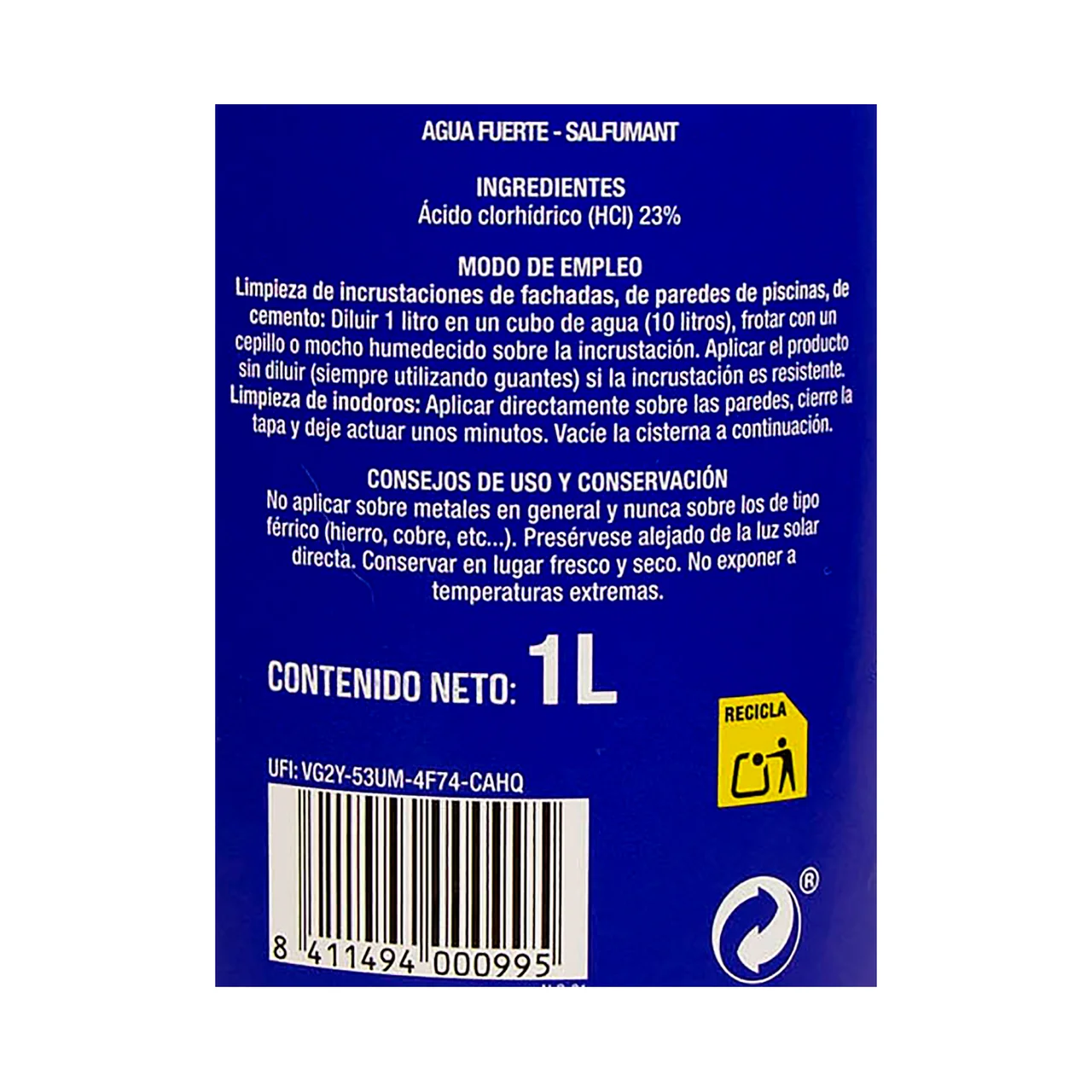 PRODUCTO ALCAMPO Agua fuerte desincrustante, salfumant 1 l.