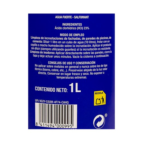 PRODUCTO ALCAMPO Agua fuerte desincrustante, salfumant 1 l.
