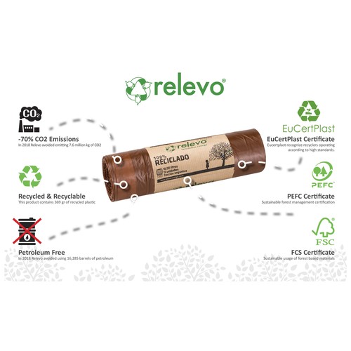RELEVO Bolsa de basura 100% reciclado, 15 unidades, capacidad de 10 a 20 l.