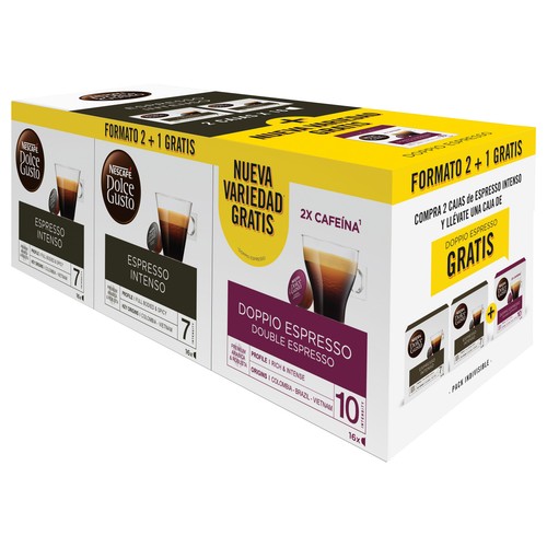 NESCAFÉ DOLCE GUSTO Café en cápsulas intenso y doppio pack de 3 cajas, 46 uds.