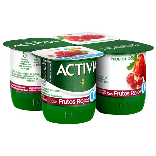 Bífidus desnatado (0% materia grasa) y con frutos rojos ACTIVIA de Danone 4 x 120 g.