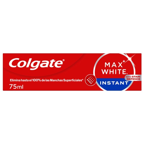 COLGATE Max white instant Pasta de dientes con flúor y acción blanqueante instantánea 75 ml.