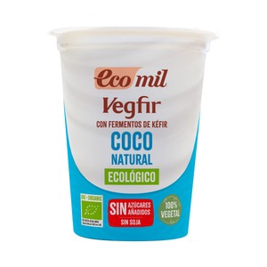 Ecomil Vegfir de Coco (con Fermentos de Kéfir) Natural Ecológico, sin Azúcares Añadidos 370 G.
