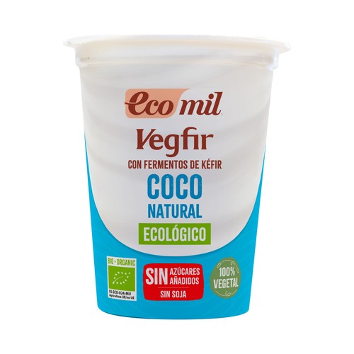 ECOMIL Vegfir de coco (con fermentos de kéfir) natural ecológico, sin azúcares añadidos 370 g.