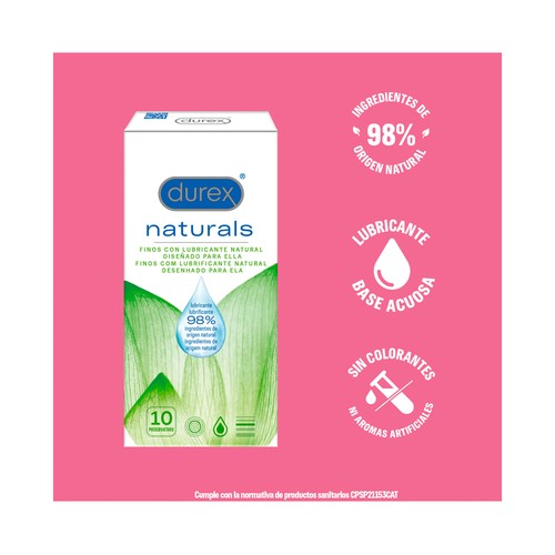 DUREX Preservativos finos con lubricante natural, diseñado para ellas DUREX Naturals 10 uds.