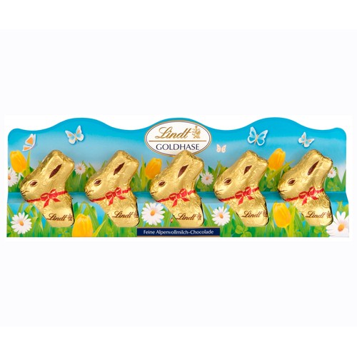 LINDT Figuras de Pascua conejitos de chocolate con leche pack 5 uds.50 g.