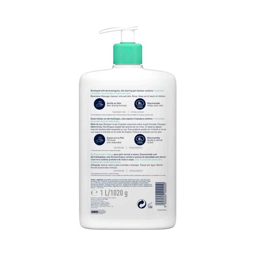 CERAVE Gel limpiador espumoso para pieles normales a grasas 1 l.
