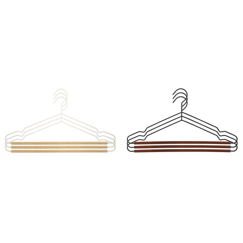 Set 3 perchas de metal con barra de madera de 42cm, ACTUEL