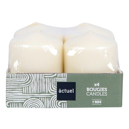 Set de 4 velas mini sin perfume marfil ACTUEL.