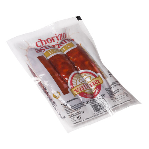 Chorizo asturiano de categoria extra ahumado y elaborado sin gluten ni lactosa VALLINA 250 g.