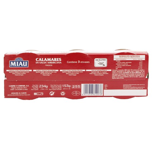 MIAU Calamares en salsa americana (Trozos) 3 x 51 g.