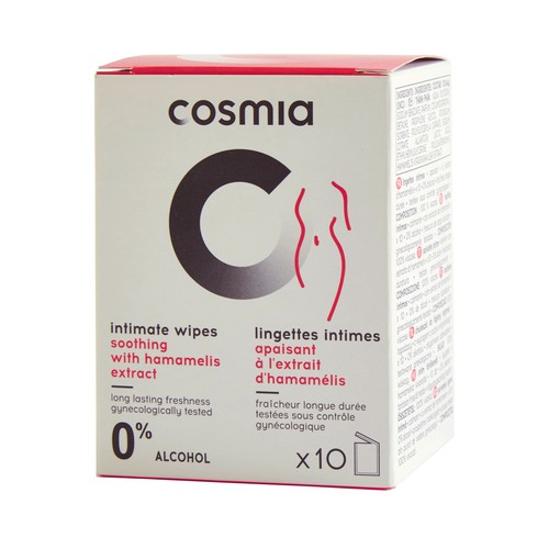 COSMIA Toallitas calmantes para la hígiene íntima sin perfume 10 uds.